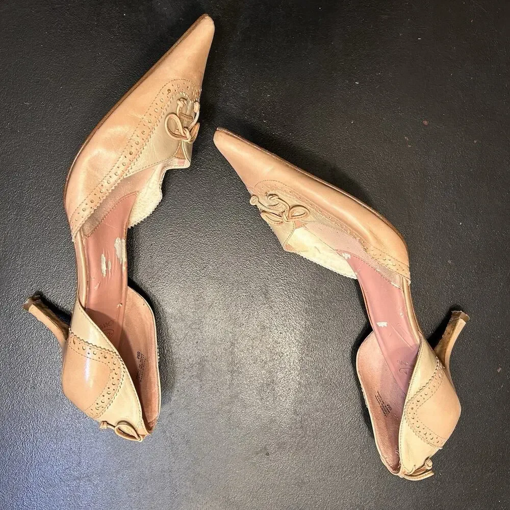 Vintage Pointed Toe Circa Joan & David Leather Lace Up Kitten Heels Size 8M - Picture 4 of 8
